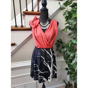 Rachel Roy Women's Black & Pink Polyester V-Neck Sleeveless Knee Length Dress 4